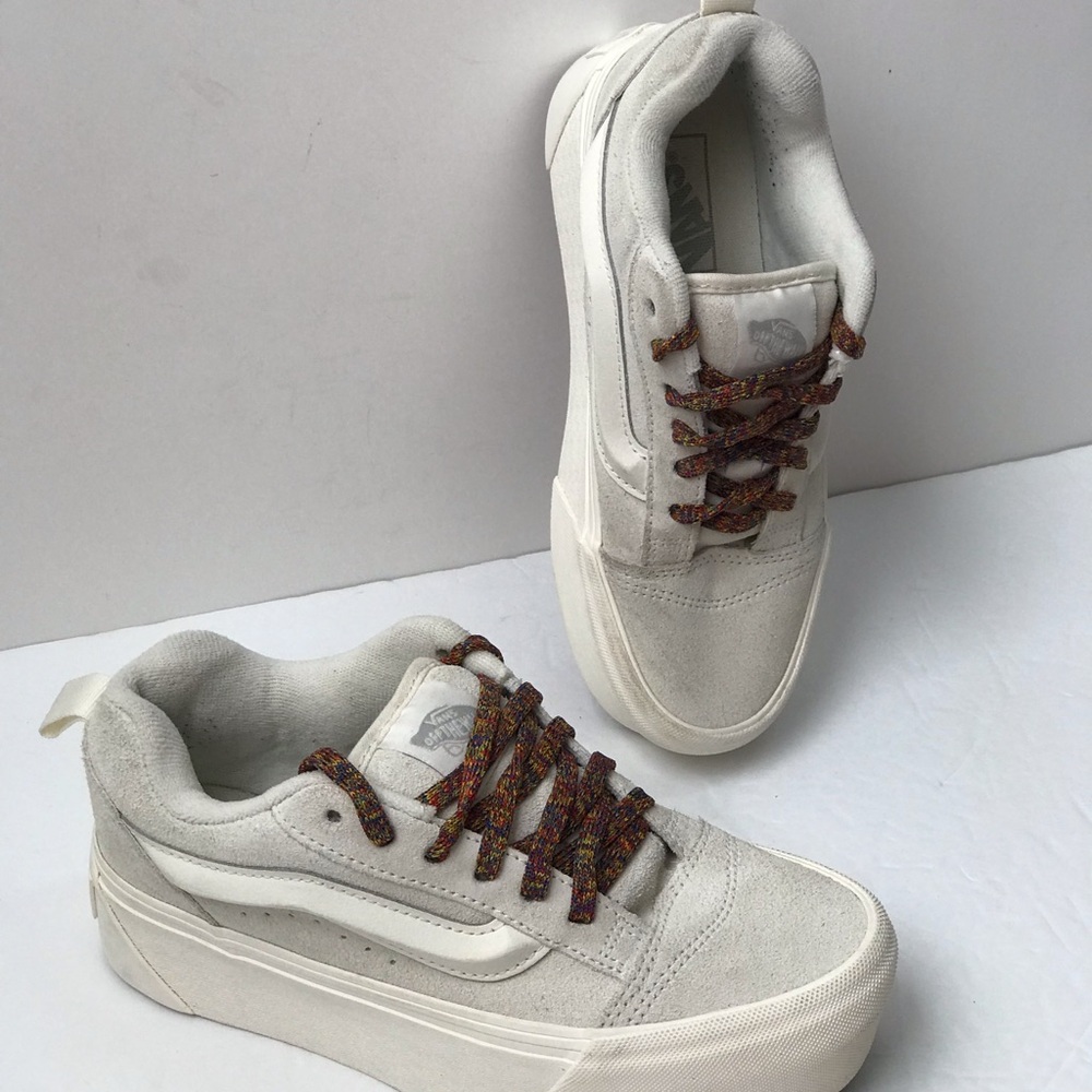 VANS Knu School Stack Platform Unisex Sneakers Gray & White Women size 6 Men 4.5